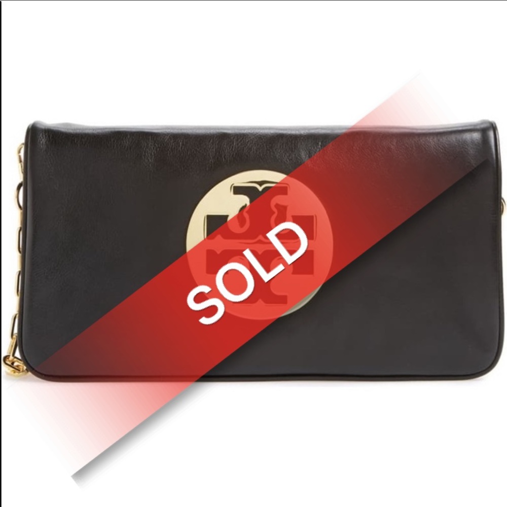 Tory Burch Reva Clutch Chain Bag Black+Gold!